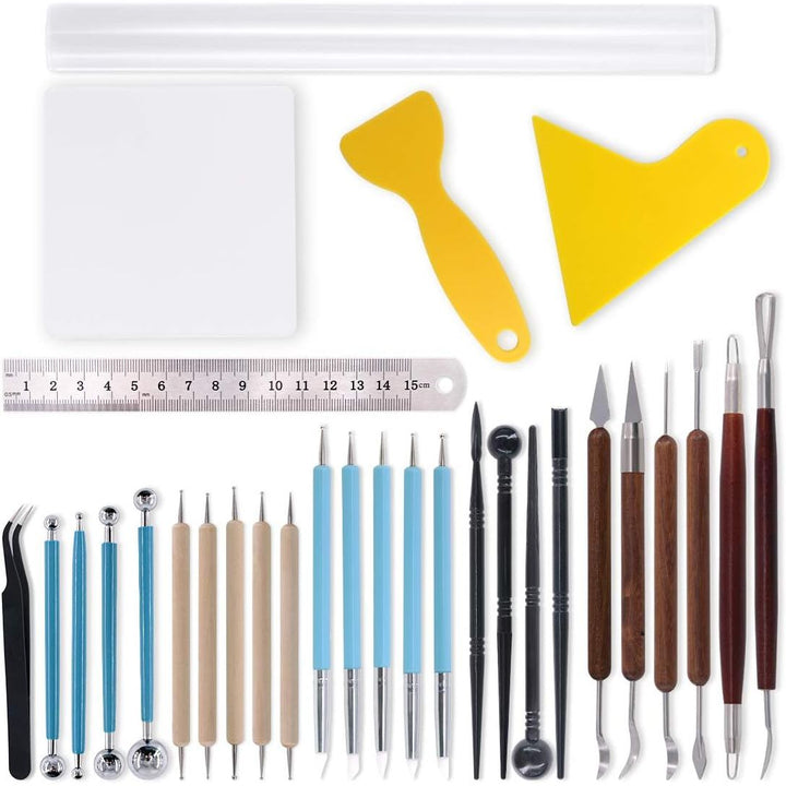 30Pcs Modeling Clay Sculpting Tools Kits, Ball Stylus Tool Handle Double-Sided Set Dual-End Dotting Tools Plastic Ball Rod Stylus Modeling Tools, Clay Roller, Clay Scarpe - Just Closeouts Canada Inc.X002M0XL0N