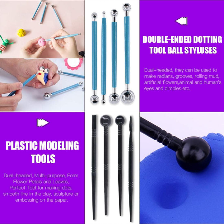 30Pcs Modeling Clay Sculpting Tools Kits, Ball Stylus Tool Handle Double-Sided Set Dual-End Dotting Tools Plastic Ball Rod Stylus Modeling Tools, Clay Roller, Clay Scarpe - Just Closeouts Canada Inc.X002M0XL0N