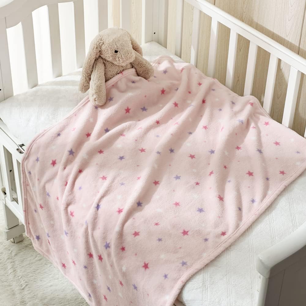 30''X40'' Cute Cozy Fluffy Warm Baby Blanket for Boys Infants Toddlers' Bedding Crib Cot Stroller, Baby Shower Birthday Newborn's Gift (Pink Star) - Just Closeouts Canada Inc.