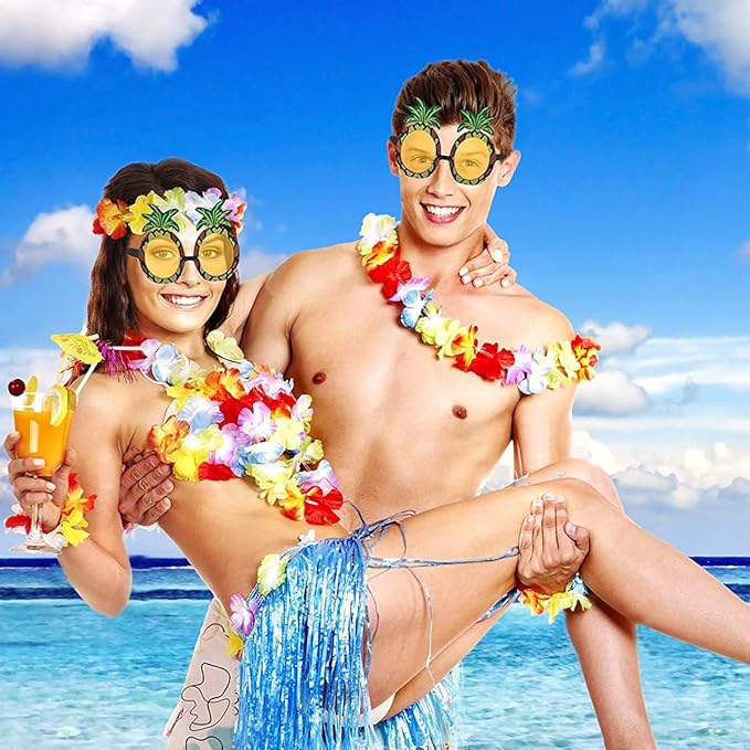 32pcs Hawaiian Leis Party Decorations, Necklace Flowers Bracelets Headband, Tropical Hawaiian Party Night Bar Vacation - Just Closeouts Canada Inc.