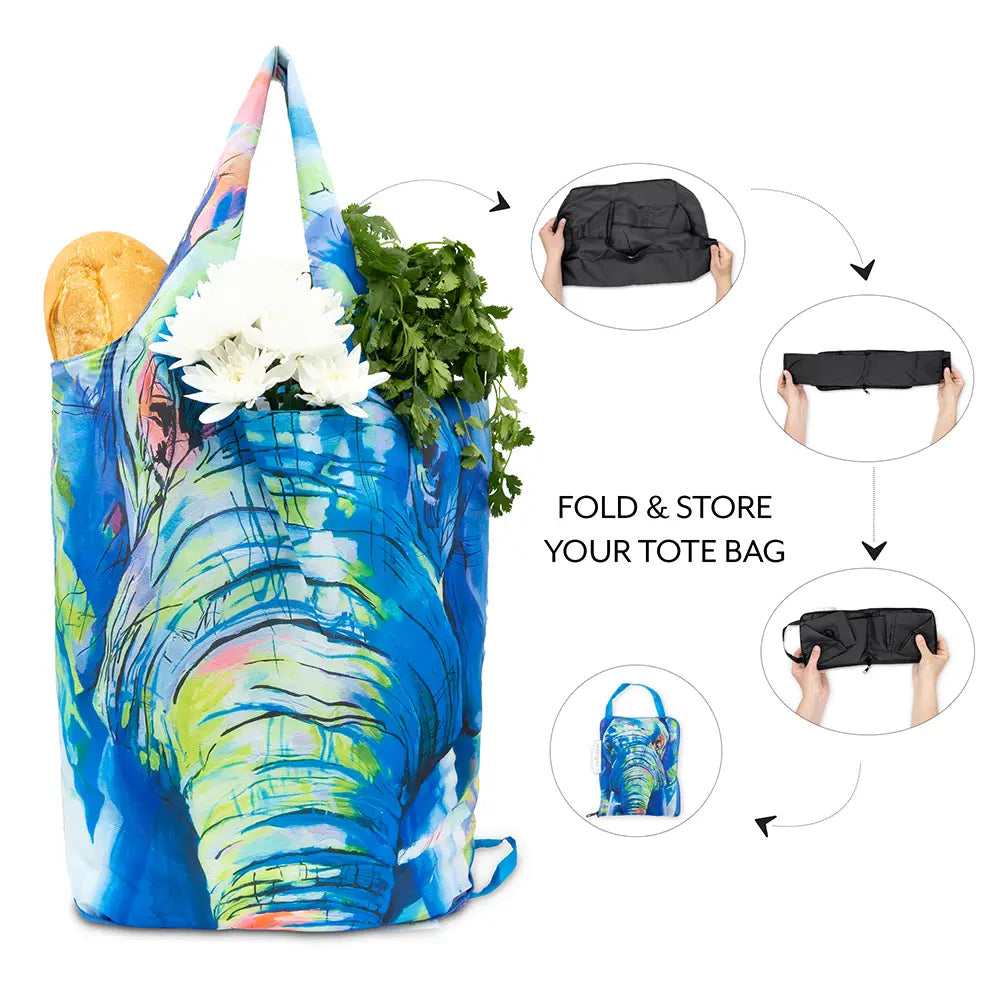 Reusable Foldable Compact Tote Bag - Elephant, 5925-99
