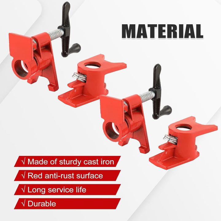 3/4" Wood Gluing Pipe Clamp Set with Unique Foot Design Red Heavy Duty Bar Clamps Cast Iron Quick Release Pipe Clamp Tools for Woodworking (4pc, 3/4" with foot) - Just Closeouts Canada Inc.