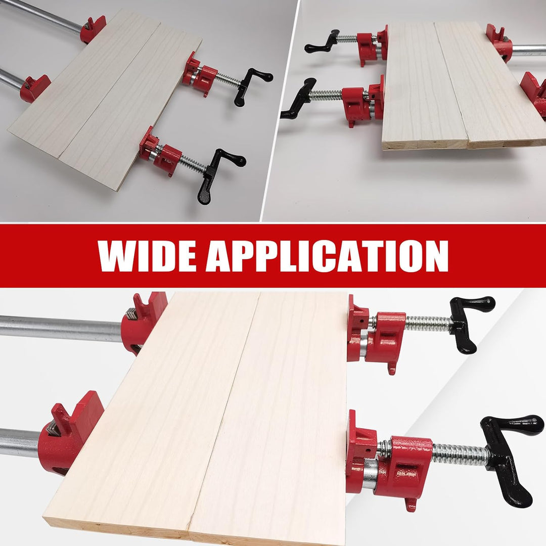 3/4" Wood Gluing Pipe Clamp Set with Unique Foot Design Red Heavy Duty Bar Clamps Cast Iron Quick Release Pipe Clamp Tools for Woodworking (4pc, 3/4" with foot) - Just Closeouts Canada Inc.