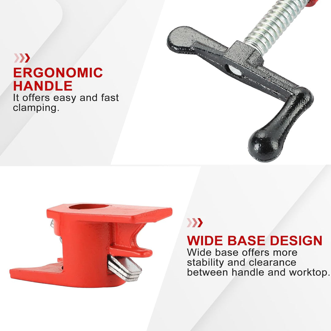 3/4" Wood Gluing Pipe Clamp Set with Unique Foot Design Red Heavy Duty Bar Clamps Cast Iron Quick Release Pipe Clamp Tools for Woodworking (4pc, 3/4" with foot) - Just Closeouts Canada Inc.