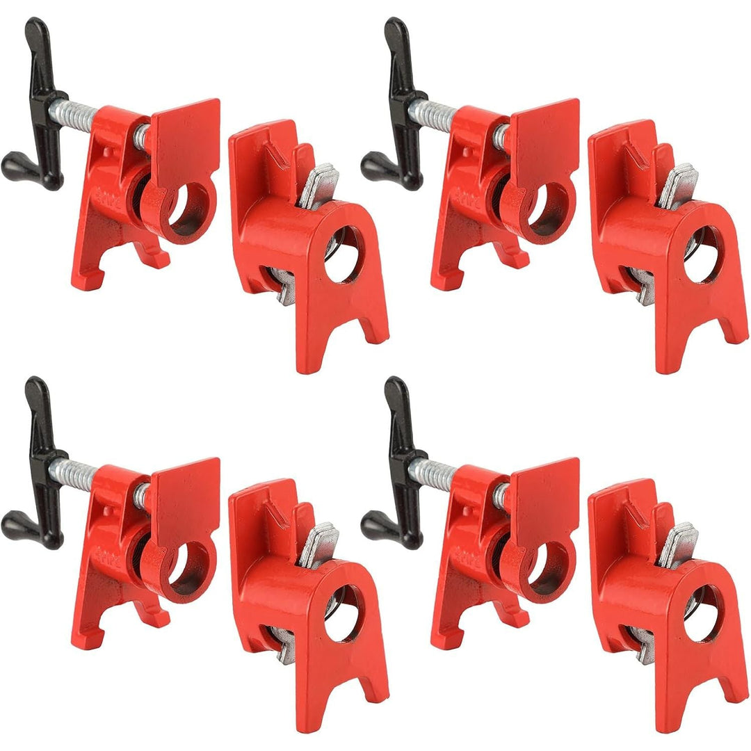 3/4" Wood Gluing Pipe Clamp Set with Unique Foot Design Red Heavy Duty Bar Clamps Cast Iron Quick Release Pipe Clamp Tools for Woodworking (4pc, 3/4" with foot) - Just Closeouts Canada Inc.