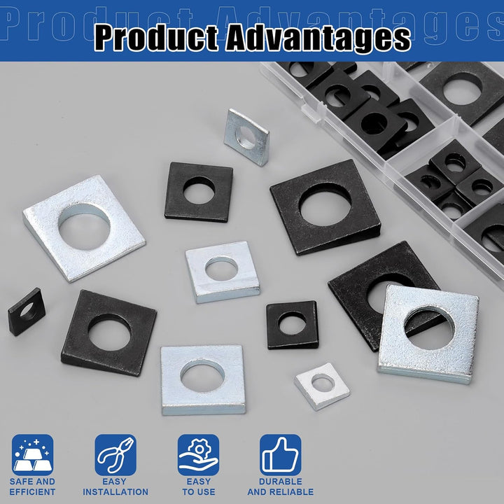 34pcs M8/M10/M12/M16/M18/M20 Square Beveled Washers Kit, Zinc Plated Carbon Steel Wedge Washer, Heavy Duty Leveling Washer for Shim Leveling/I-Beams/Slot Section - Just Closeouts Canada Inc.X004ON5UHX