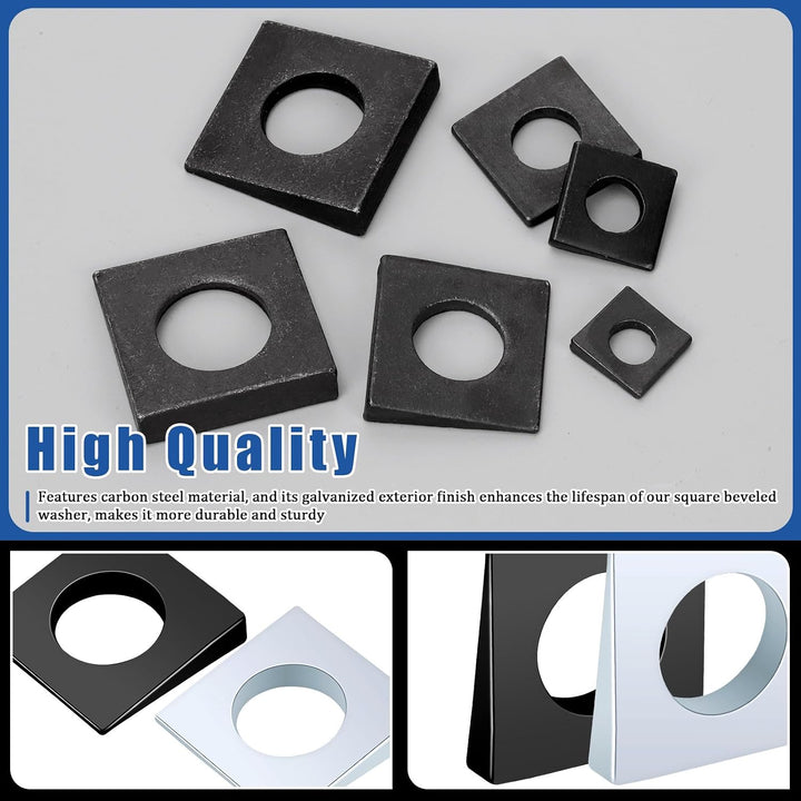 34pcs M8/M10/M12/M16/M18/M20 Square Beveled Washers Kit, Zinc Plated Carbon Steel Wedge Washer, Heavy Duty Leveling Washer for Shim Leveling/I-Beams/Slot Section - Just Closeouts Canada Inc.X004ON5UHX