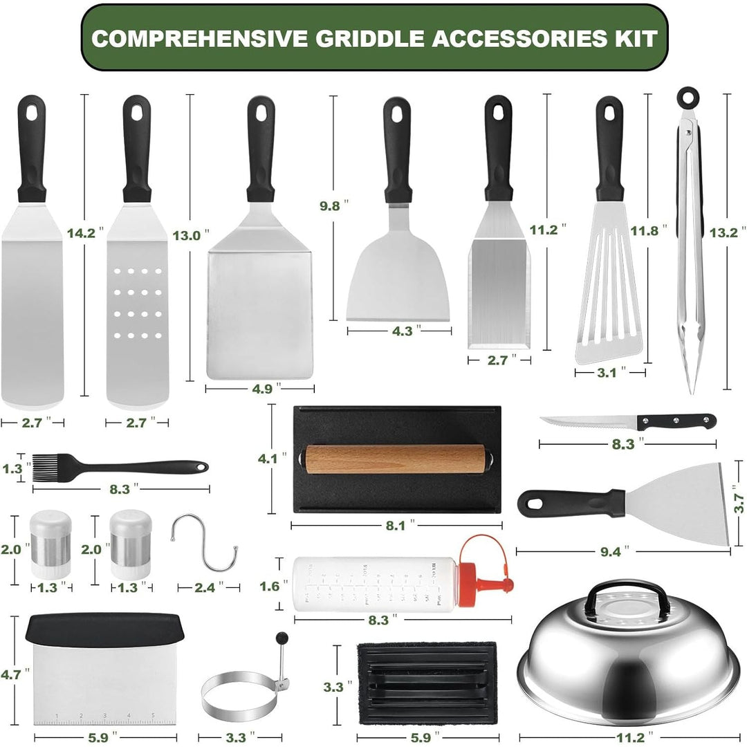 35PCS Griddle Accessories Kit, Flat Top Grill Accessories Set for Blackstone and Camp Chef, Grill Spatula Set with Enlarged Spatulas, Basting Cover, Scraper for Outdoor Barbecue - Just Closeouts Canada Inc.
