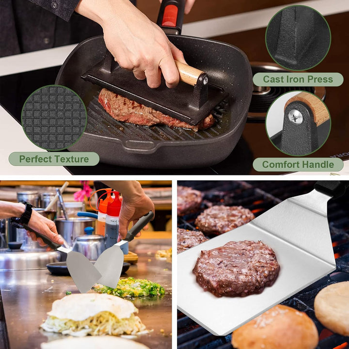 35PCS Griddle Accessories Kit, Flat Top Grill Accessories Set for Blackstone and Camp Chef, Grill Spatula Set with Enlarged Spatulas, Basting Cover, Scraper for Outdoor Barbecue - Just Closeouts Canada Inc.
