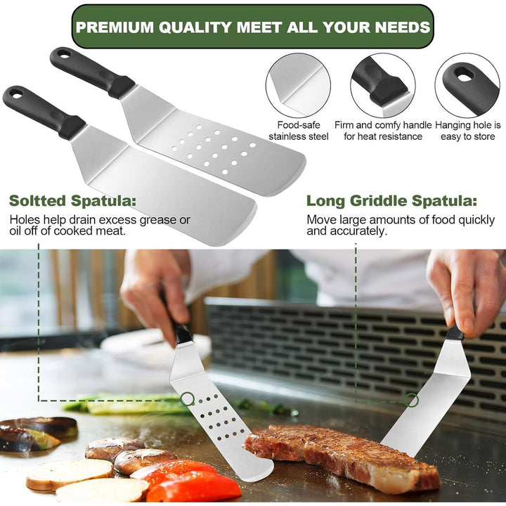 35PCS Griddle Accessories Kit, Flat Top Grill Accessories Set for Blackstone and Camp Chef, Grill Spatula Set with Enlarged Spatulas, Basting Cover, Scraper for Outdoor Barbecue - Just Closeouts Canada Inc.