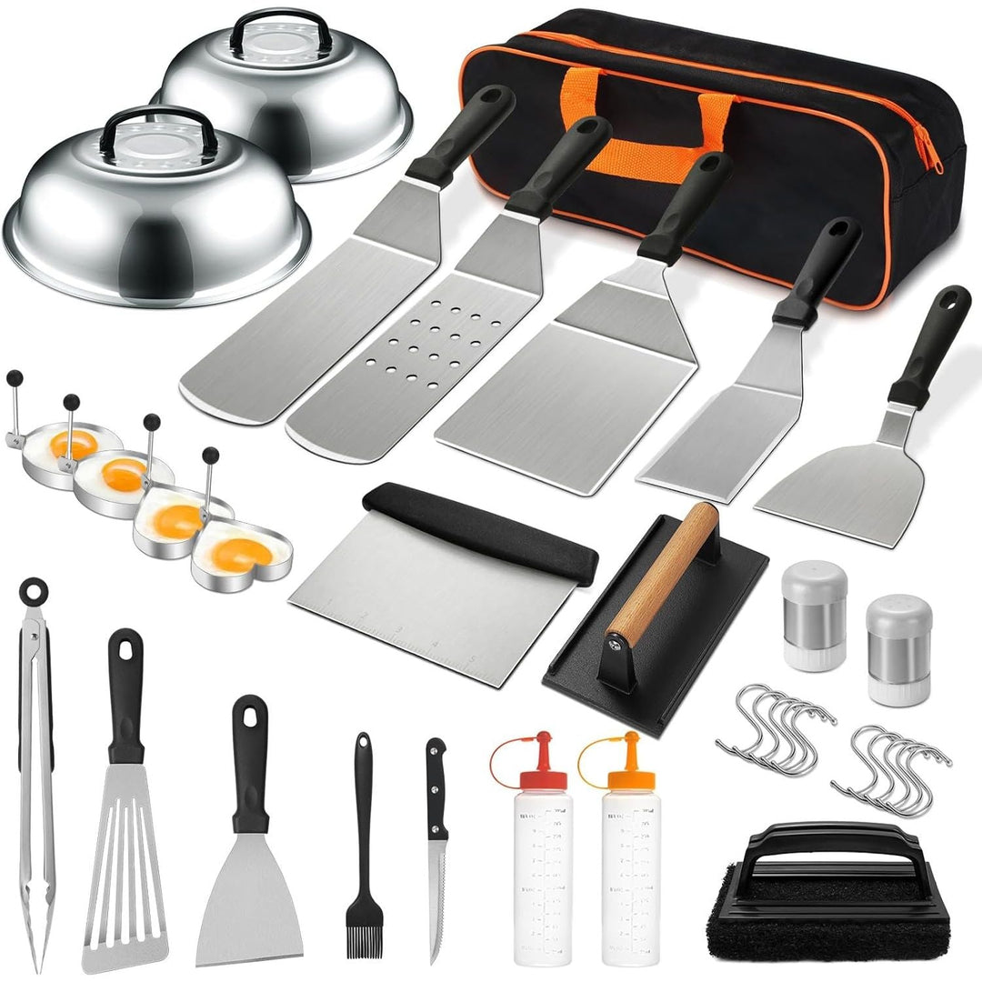 35PCS Griddle Accessories Kit, Flat Top Grill Accessories Set for Blackstone and Camp Chef, Grill Spatula Set with Enlarged Spatulas, Basting Cover, Scraper for Outdoor Barbecue - Just Closeouts Canada Inc.