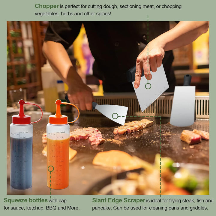 35PCS Griddle Accessories Kit, Flat Top Grill Accessories Set for Blackstone and Camp Chef, Grill Spatula Set with Enlarged Spatulas, Basting Cover, Scraper for Outdoor Barbecue - Just Closeouts Canada Inc.