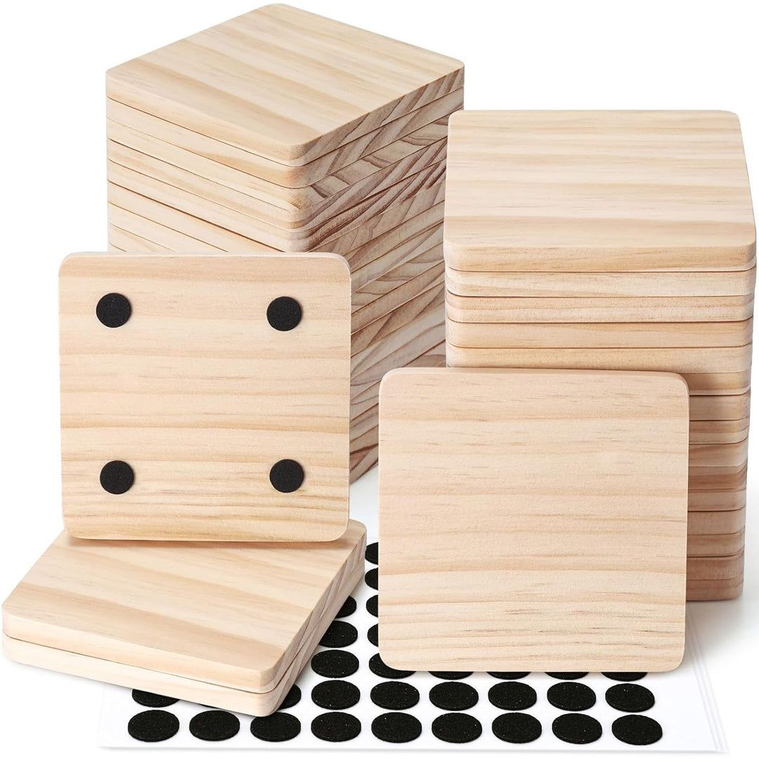 36 Pieces Unfinished Wood Coasters, GOH DODD 4 Inch Wooden Blanks Bulk Set with Foot Pads for Crafts Laser Engraving Wood Burning Staining Painting Wedding Housewarming Gifts Education, Square - Just Closeouts Canada Inc.