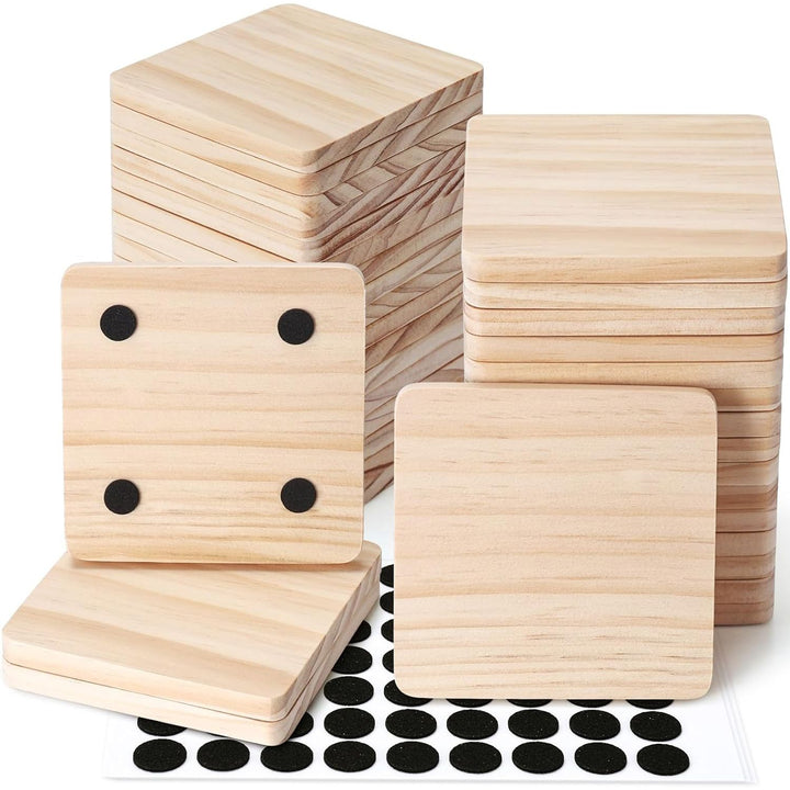 36 Pieces Unfinished Wood Coasters, GOH DODD 4 Inch Wooden Blanks Bulk Set with Foot Pads for Crafts Laser Engraving Wood Burning Staining Painting Wedding Housewarming Gifts Education, Square - Just Closeouts Canada Inc.