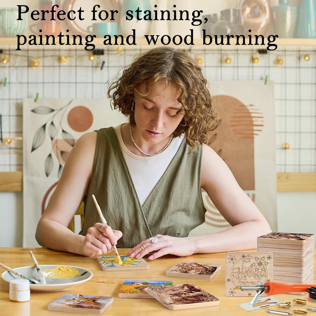 36 Pieces Unfinished Wood Coasters, GOH DODD 4 Inch Wooden Blanks Bulk Set with Foot Pads for Crafts Laser Engraving Wood Burning Staining Painting Wedding Housewarming Gifts Education, Square - Just Closeouts Canada Inc.