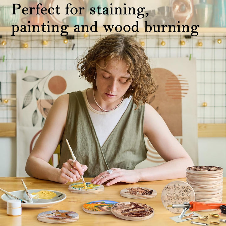 36 Pieces Unfinished Wood Coasters, GOH DODD 4 Inch Wooden Blanks Bulk Set with Foot Pads for Crafts Laser Engraving Wood Burning Staining Painting Wedding, Round - Just Closeouts Canada Inc.