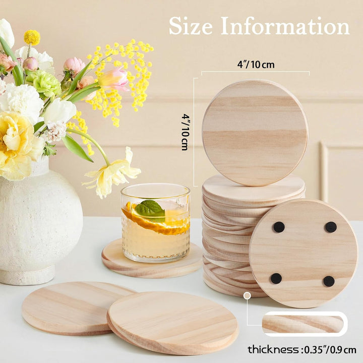 36 Pieces Unfinished Wood Coasters, GOH DODD 4 Inch Wooden Blanks Bulk Set with Foot Pads for Crafts Laser Engraving Wood Burning Staining Painting Wedding, Round - Just Closeouts Canada Inc.