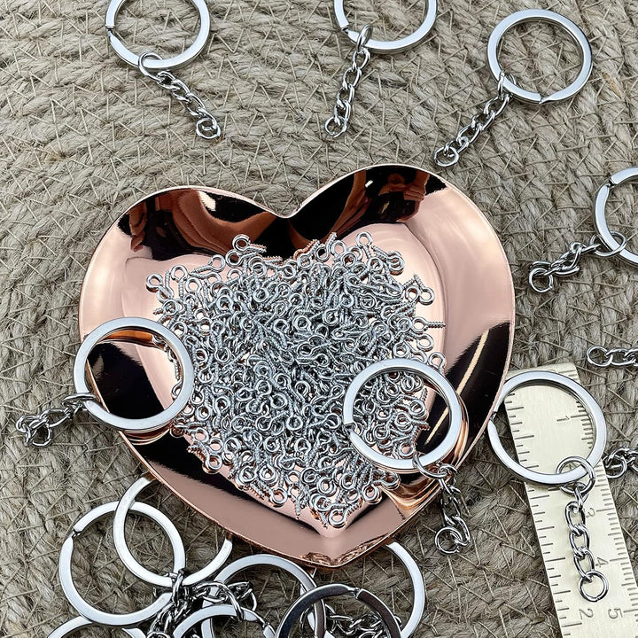 360 PCS Key Chain Rings Set Including 60pcs with Open Jump Rings with Chain, and 300pcs Small Screw Eye Pins Connector Accessories DIY Key Chain Rings kit for Crafts and Jewelry Making (Silver) - Just Closeouts Canada Inc.