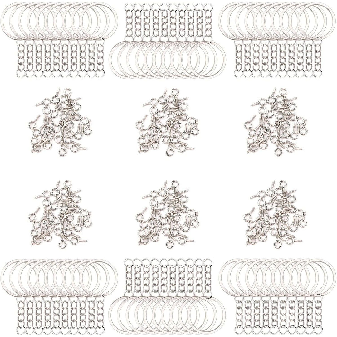 360 PCS Key Chain Rings Set Including 60pcs with Open Jump Rings with Chain, and 300pcs Small Screw Eye Pins Connector Accessories DIY Key Chain Rings kit for Crafts and Jewelry Making (Silver) - Just Closeouts Canada Inc.