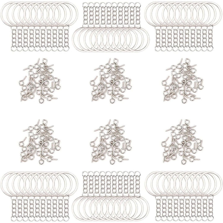 360 PCS Key Chain Rings Set Including 60pcs with Open Jump Rings with Chain, and 300pcs Small Screw Eye Pins Connector Accessories DIY Key Chain Rings kit for Crafts and Jewelry Making (Silver) - Just Closeouts Canada Inc.