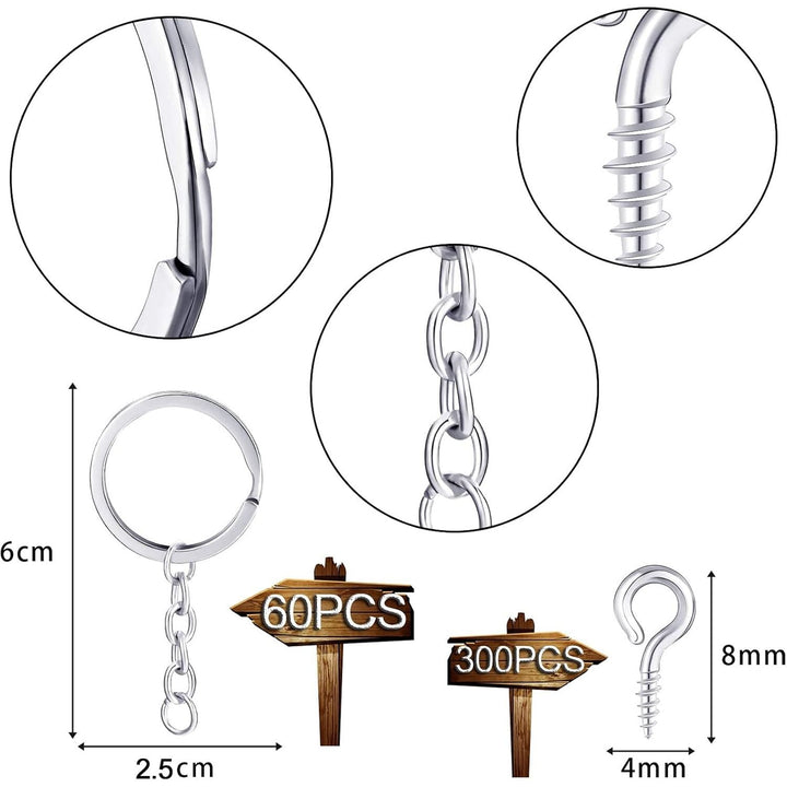 360 PCS Key Chain Rings Set Including 60pcs with Open Jump Rings with Chain, and 300pcs Small Screw Eye Pins Connector Accessories DIY Key Chain Rings kit for Crafts and Jewelry Making (Silver) - Just Closeouts Canada Inc.
