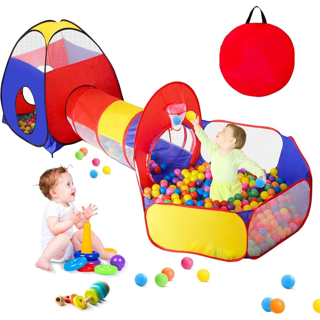 3pc Ball Pit for Toddlers with Kids Play Tent Baby Tunnel, Toys for Boys and Girls Indoor Outdoor, Pop Up Kids Fort Playhouse, Balls NOT Included (Classic) - Just Closeouts Canada Inc.