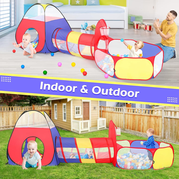 3pc Ball Pit for Toddlers with Kids Play Tent Baby Tunnel, Toys for Boys and Girls Indoor Outdoor, Pop Up Kids Fort Playhouse, Balls NOT Included (Classic) - Just Closeouts Canada Inc.