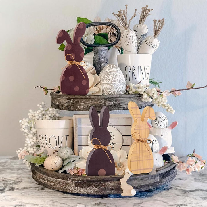 3Pcs Easter Bunny Table Wooden Signs Wooden Plaque Bunny Shaped Farmhouse Decor Spring Bunny Wood Tabletop Easter Decorations Living Dining Room Table Decor Sign with Rope - Just Closeouts Canada Inc.