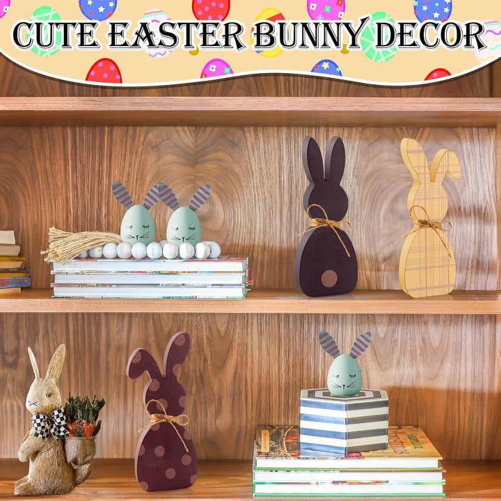3Pcs Easter Bunny Table Wooden Signs Wooden Plaque Bunny Shaped Farmhouse Decor Spring Bunny Wood Tabletop Easter Decorations Living Dining Room Table Decor Sign with Rope - Just Closeouts Canada Inc.