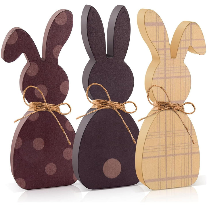 3Pcs Easter Bunny Table Wooden Signs Wooden Plaque Bunny Shaped Farmhouse Decor Spring Bunny Wood Tabletop Easter Decorations Living Dining Room Table Decor Sign with Rope - Just Closeouts Canada Inc.