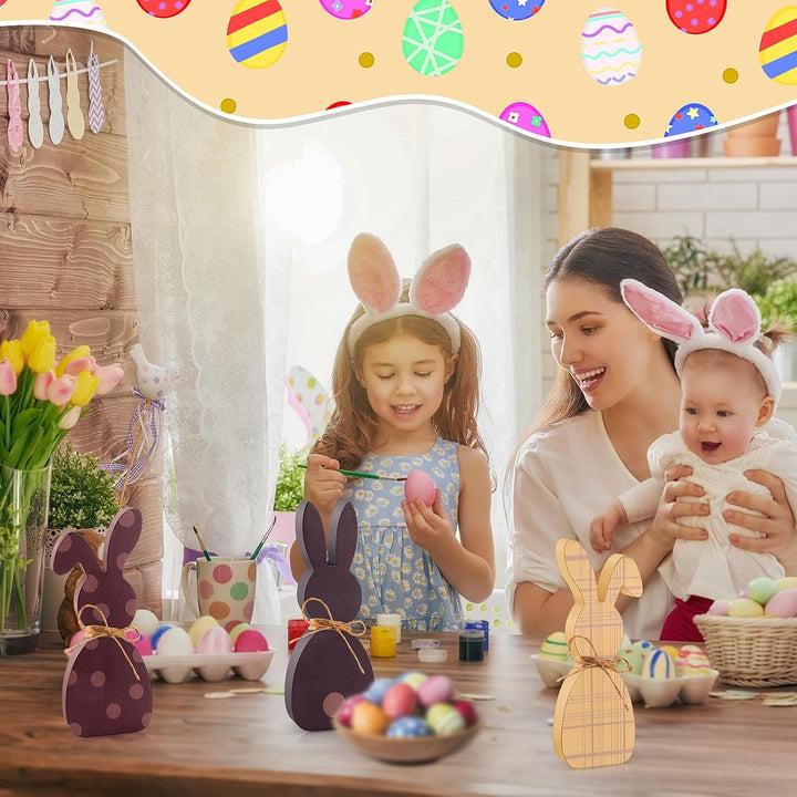 3Pcs Easter Bunny Table Wooden Signs Wooden Plaque Bunny Shaped Farmhouse Decor Spring Bunny Wood Tabletop Easter Decorations Living Dining Room Table Decor Sign with Rope - Just Closeouts Canada Inc.