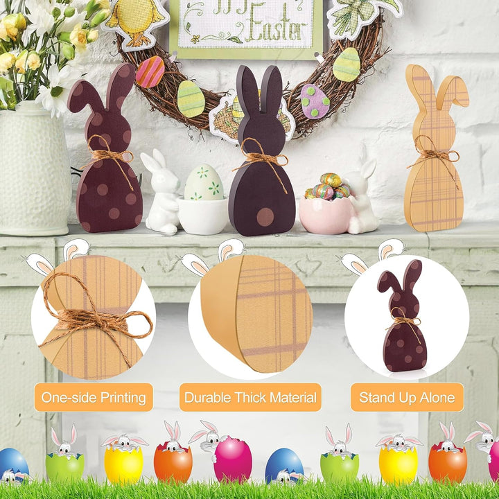 3Pcs Easter Bunny Table Wooden Signs Wooden Plaque Bunny Shaped Farmhouse Decor Spring Bunny Wood Tabletop Easter Decorations Living Dining Room Table Decor Sign with Rope - Just Closeouts Canada Inc.