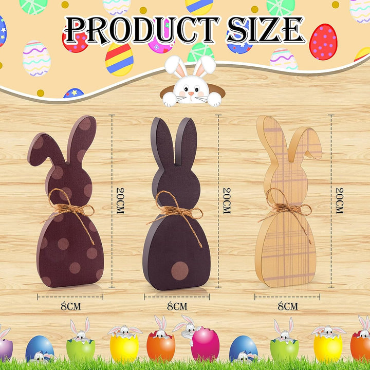3Pcs Easter Bunny Table Wooden Signs Wooden Plaque Bunny Shaped Farmhouse Decor Spring Bunny Wood Tabletop Easter Decorations Living Dining Room Table Decor Sign with Rope - Just Closeouts Canada Inc.