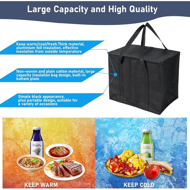 3Pcs Insulated Grocery Shopping Bag, FHDUSRYO 40L Large Black Food Delivery Bags, Durable Thermal Cooler Bags with Handles and Bottom Plates, Reusable Lunch Container for Grocery, Catering - Just Closeouts Canada Inc.