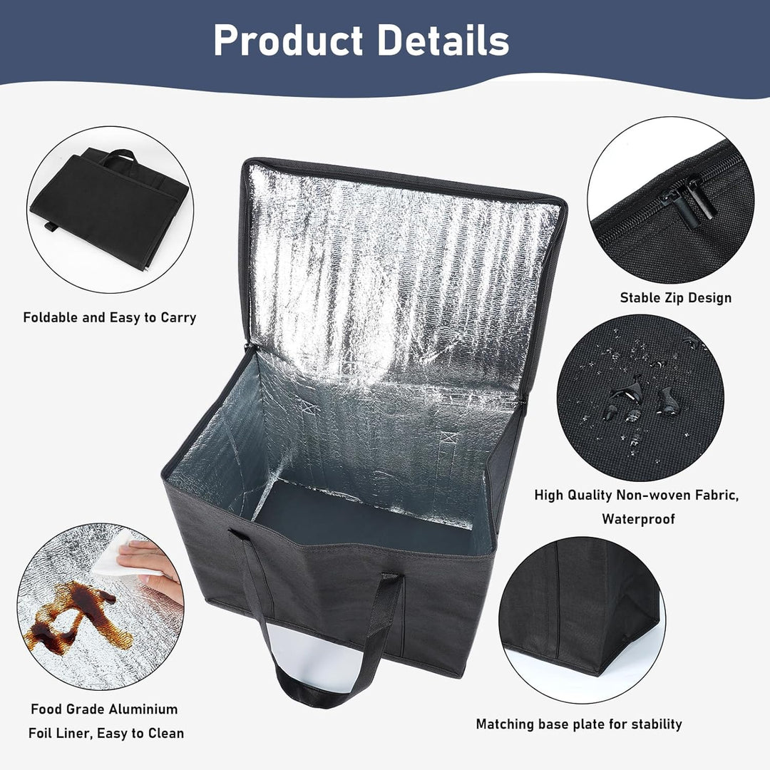 3Pcs Insulated Grocery Shopping Bag, FHDUSRYO 40L Large Black Food Delivery Bags, Durable Thermal Cooler Bags with Handles and Bottom Plates, Reusable Lunch Container for Grocery, Catering - Just Closeouts Canada Inc.