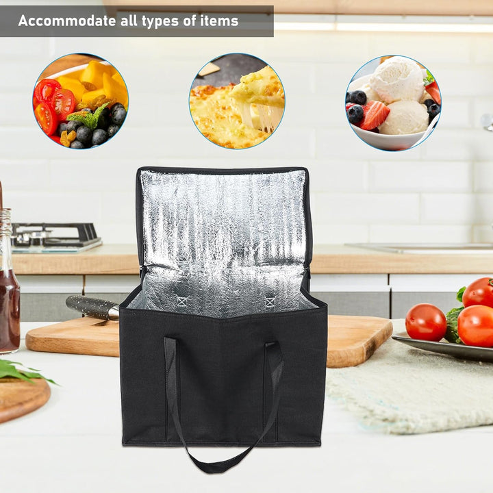 3Pcs Insulated Grocery Shopping Bag, FHDUSRYO 40L Large Black Food Delivery Bags, Durable Thermal Cooler Bags with Handles and Bottom Plates, Reusable Lunch Container for Grocery, Catering - Just Closeouts Canada Inc.