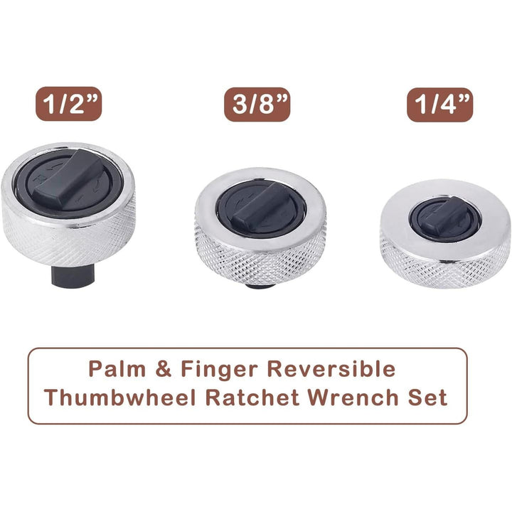 3pcs Mini Ratchet Wrench Set 1/4'' 3/8'' 1/2'' Drive, Palm & Finger Reversible Thumbwheel Ratchet Wrench Set with Iron Case - Just Closeouts Canada Inc.X00443RK7L