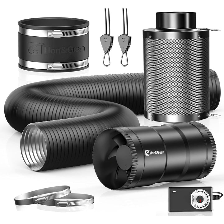 4" Air Filtration Kit: 4 Inch Inline Duct Fan with Speed Controller, 10" High Carbon Filter, 8 Ft Ducting & Rubber Coupler, Ventilation System for Grow Tents, Indoor Gardening, Hydroponics - Just Closeouts Canada Inc.