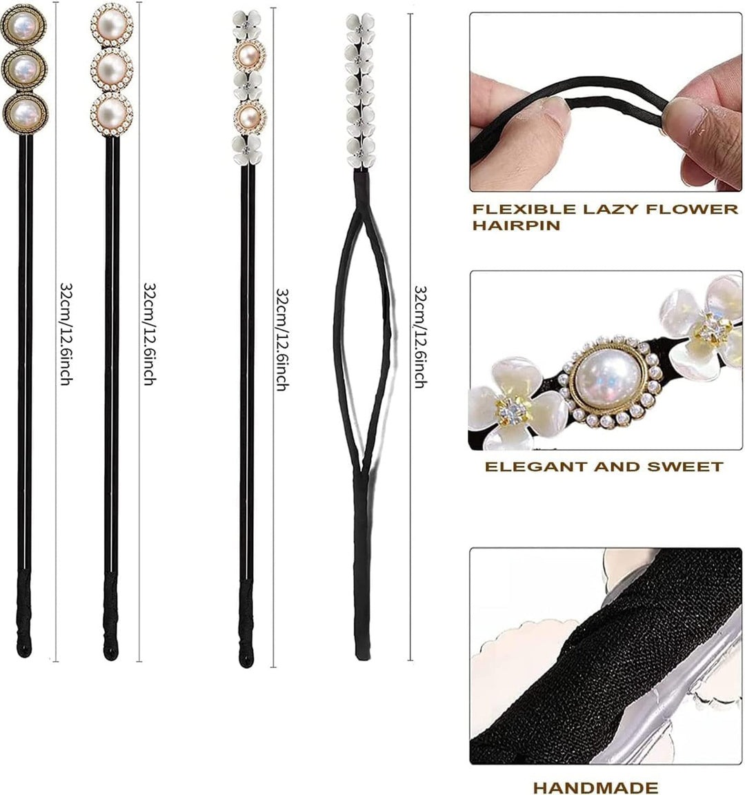 4 Floral and Pearl Twist Hair Bun Makers - Just Closeouts Canada Inc.