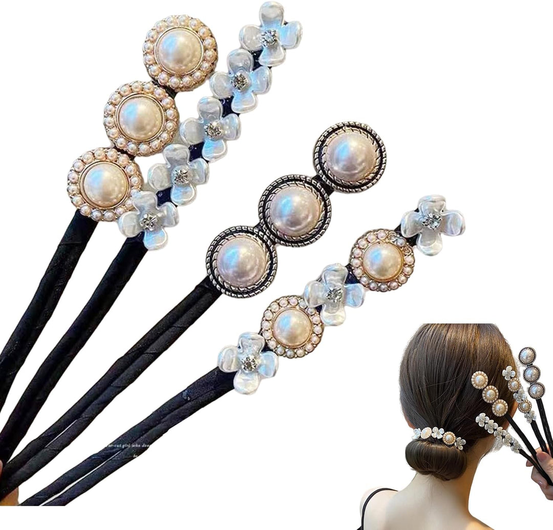4 Floral and Pearl Twist Hair Bun Makers - Just Closeouts Canada Inc.