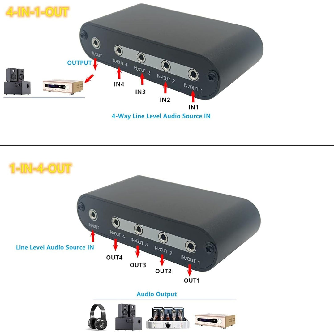 4 in 1 Out / 1 in 4 Out AUX 3.5mm Stereo Audio Input Signal Source Switcher, 4 - Way Switch Selector Splitter Box M41 - Just Closeouts Canada Inc.