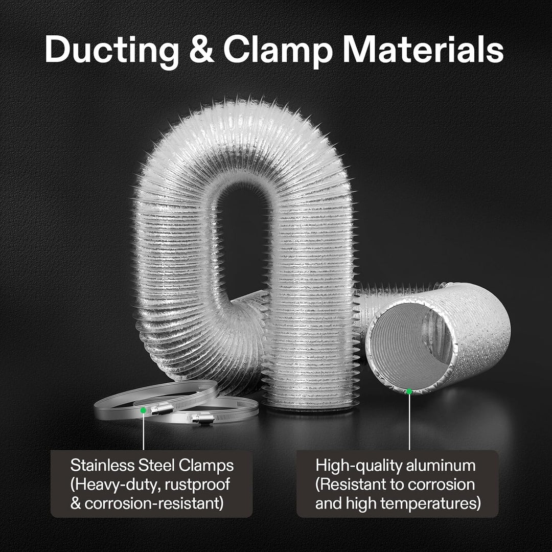 4-Inch Flexible Ventilation Duct, 16 ft, Silver, with 2 Clamps - Just Closeouts Canada Inc.