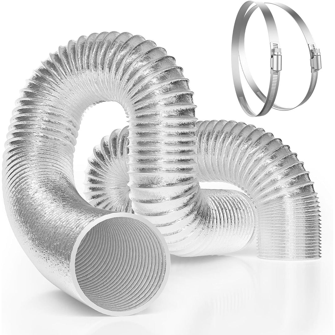 4-Inch Flexible Ventilation Duct, 16 ft, Silver, with 2 Clamps - Just Closeouts Canada Inc.