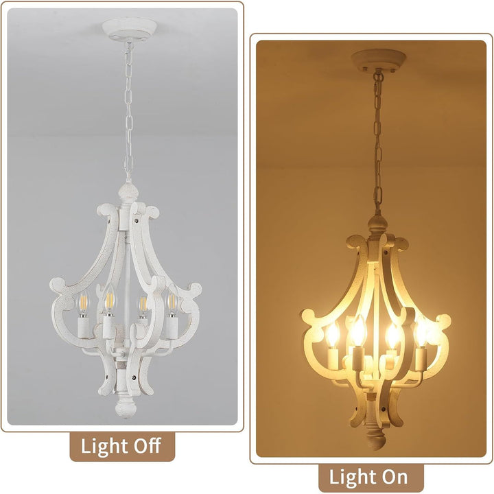 4-Light Distressed White Wooden Farmhouse Chandelier - Just Closeouts Canada Inc.