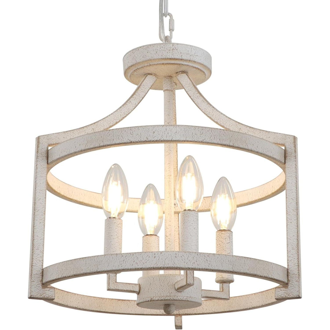 4 - Light White Chandelier Farmhouse Dining Room Light Fixtures, Metal Semi Flush Mount Ceiling Light Hanging Pendant Lighting, Distressed Chandeliers Ceiling Lights for Kitchen Foyer Entry - Just Closeouts Canada Inc.X003U7Z0SD
