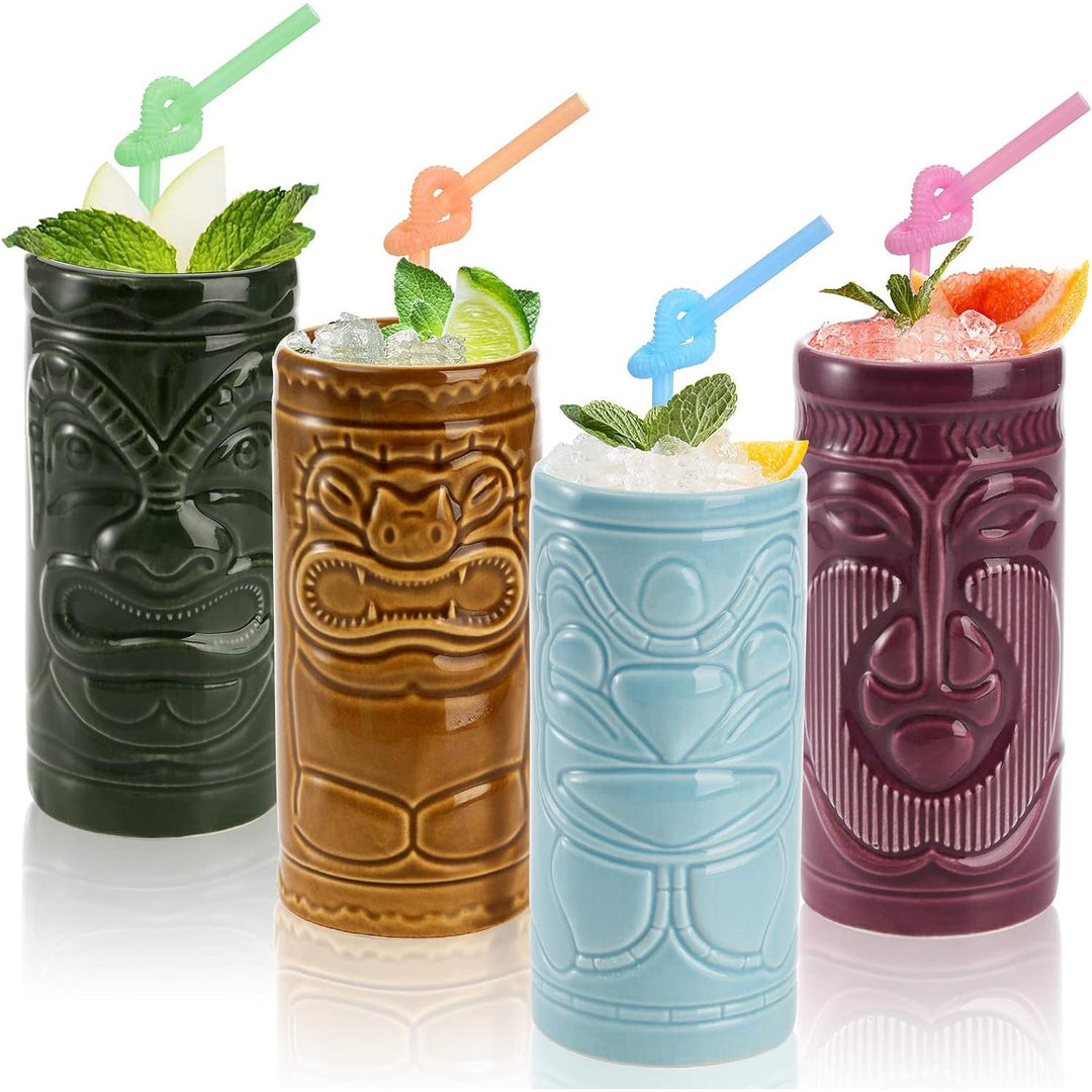 4 Pack Ceramic Tiki Mugs, 10oz Tiki Drinking Cups - Just Closeouts Canada Inc.