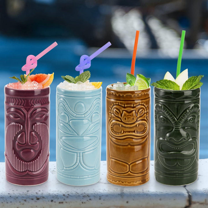 4 Pack Ceramic Tiki Mugs, 10oz Tiki Drinking Cups - Just Closeouts Canada Inc.