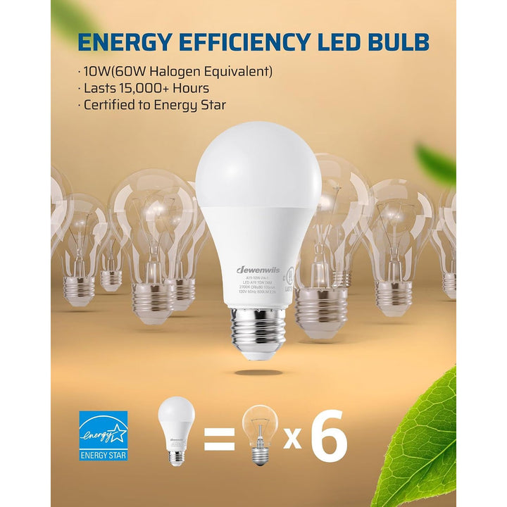 4-Pack Dimmable LED A19 Light Bulb, Soft White Light with Warm Glow, 800 Lumen, 2700K, 10W (60 Watt Equivalent), E26 Medium Screw Base, UL Listed - Just Closeouts Canada Inc.X002N88D93