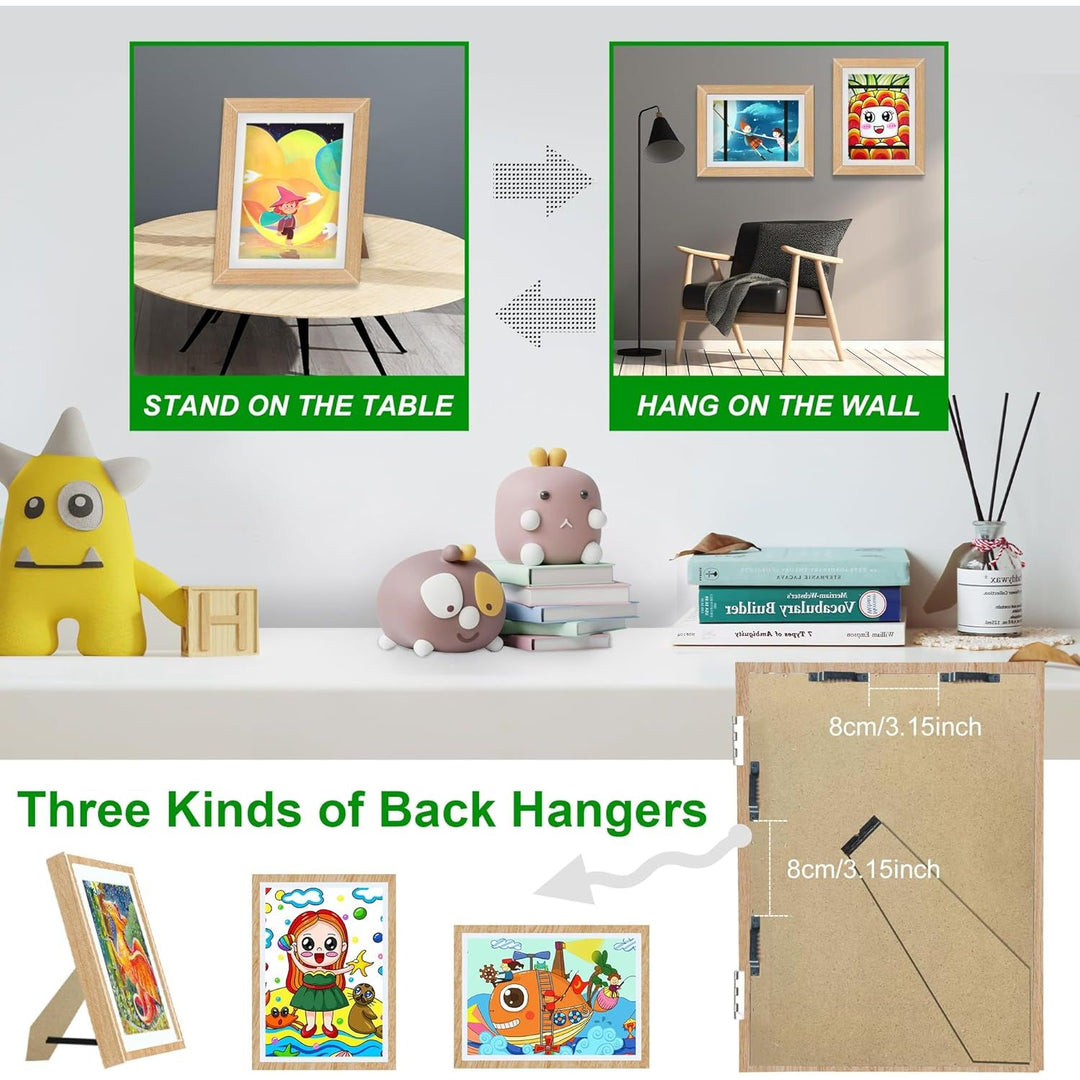 4 Pack Kids Art Frame, 8.5x11 Front Opening Kids Artwork Frames Changeable, Chind Artwork Display Storage Frame for 3D Picture Crafts, Children Drawing Hanging Art, Holds 50 - 100 Pcs (Walnut) - Just Closeouts Canada Inc.