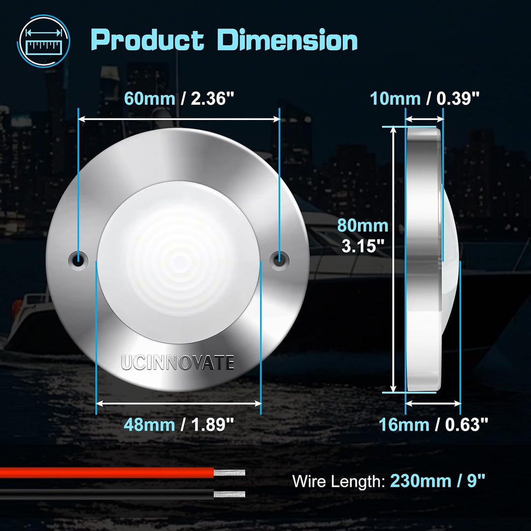 4-Pack Round Marine LED Lights, White Light, Silver Housing, 3.15 in - Just Closeouts Canada Inc.X004LF3OYZ